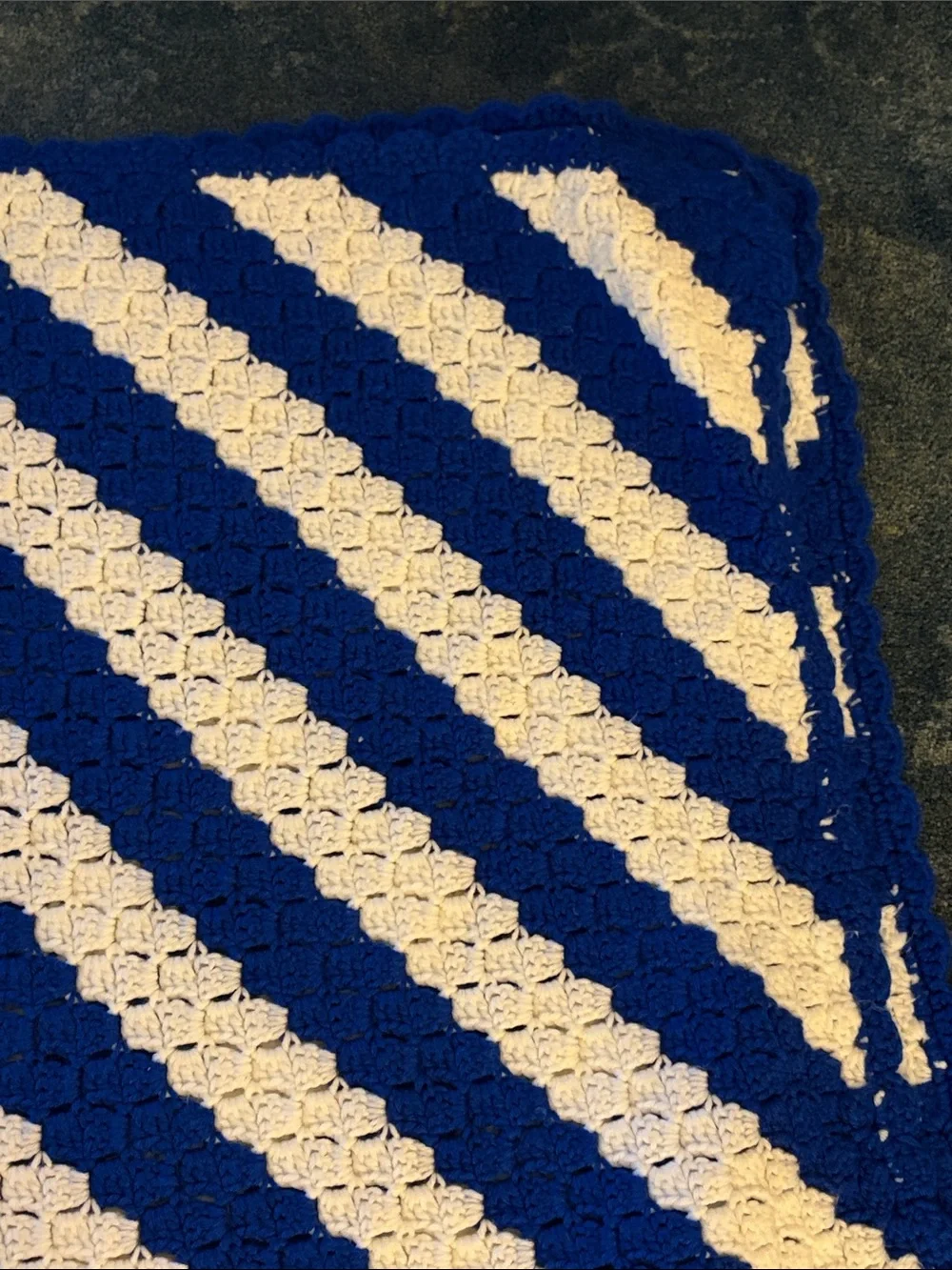 Handmade Blue and White Striped Crochet Throw Blanket